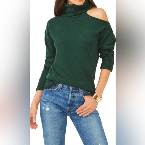 1. STATE COLD SHOULDER LONG SLEEVE HUNTER GREEN TURTLENECK SWEATER NEW 1X - Picture 1 of 7